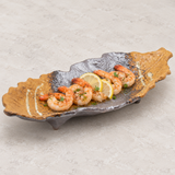 16″ × 7″ Black & Brown Ceramic Leaf Serving Platter — shrimp serving