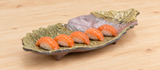 16″ × 7″ Green & Brown Ceramic Leaf Serving Platter — nigiri serving