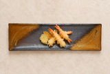 SP320-BK charcoal and ochre ceramic serving platter with tempura