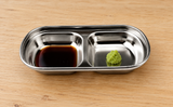 SS-JQ-SAP2-6 stainless steel 2-well sauce dish with small condiment portions
