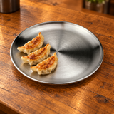 SS-RP-9 satin stainless steel plate with three small gyoza