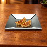 SS-SQP-6 satin stainless steel plate with two small gyoza