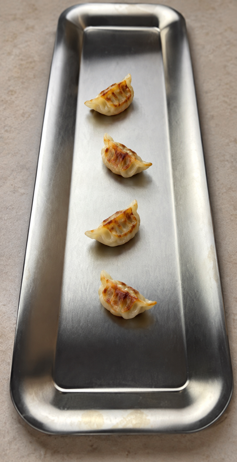 SSG-JQ-REP-40 long stainless steel tray with four small gyoza