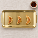 SSG-JQ-REP-8 gold stainless steel tray with three small gyoza