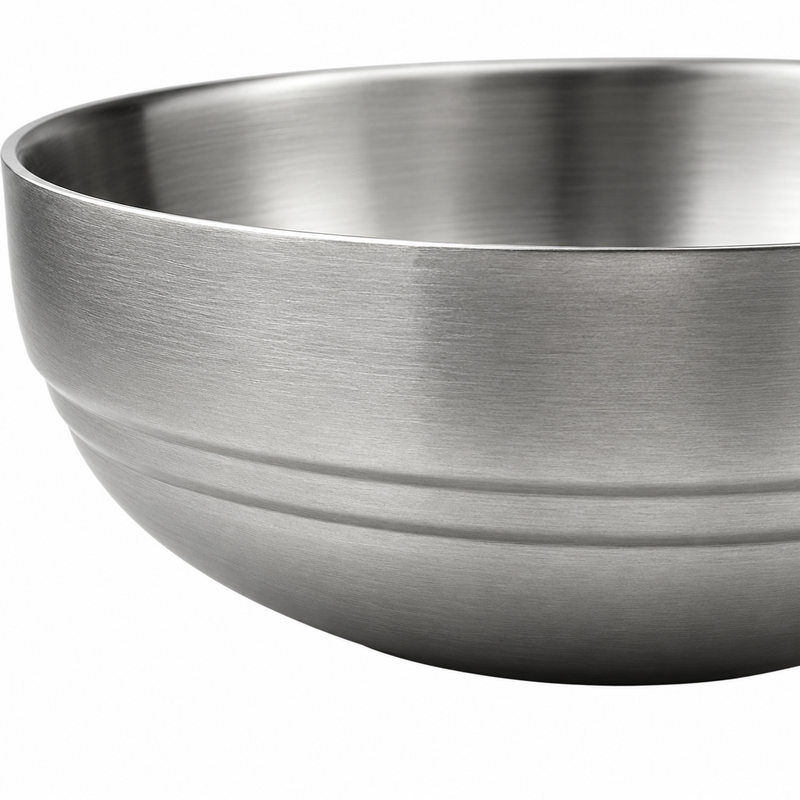Satin silver exterior and lower horizontal bands of the SS-RSB-4 stainless bowl