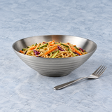 Satin Stainless Steel V-shaped Threaded Salad Bowl, 10-1/4"D, Styled view