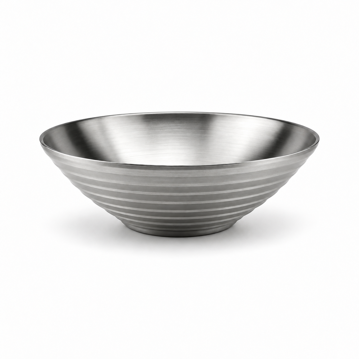 Satin Stainless Steel V-shaped Threaded Salad Bowl, 10-1/4"D, Product view
