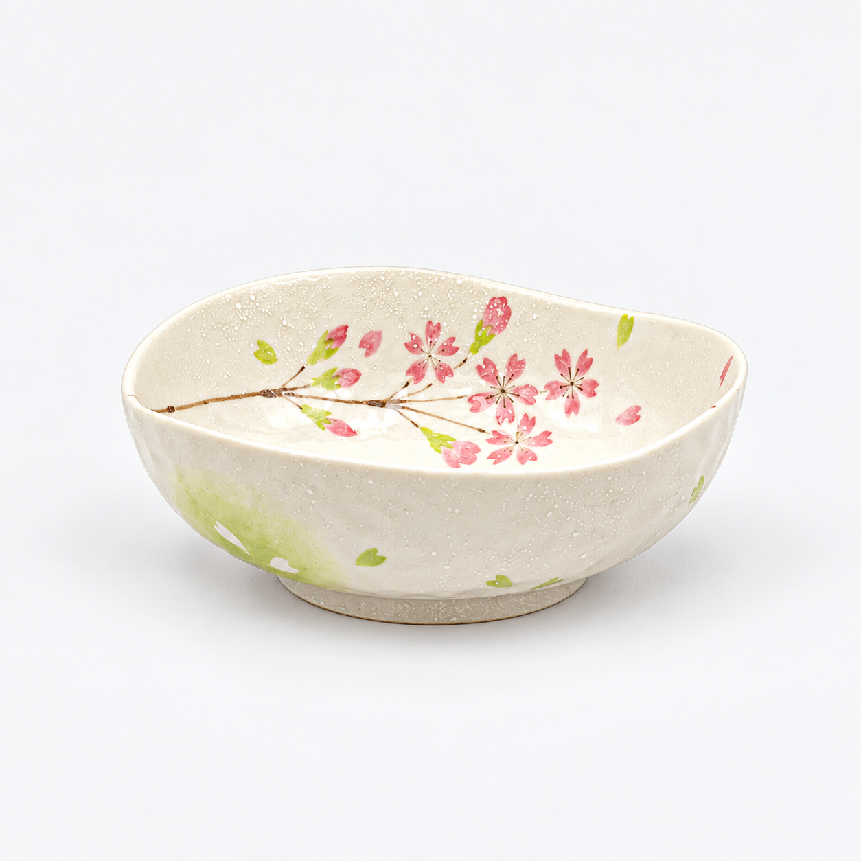 Japanese Spring Blossom Irregular Shape Ceramic Medium Bowl 4.25"D, Product view