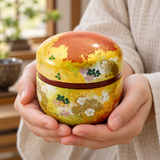 TCSH1C closed patterned tea container supported in hands