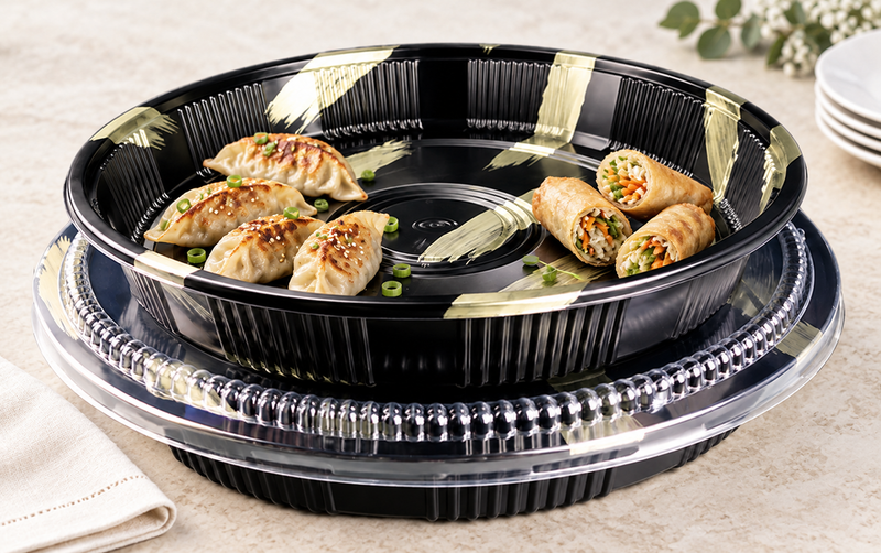 HP-63 Gold Brush party tray and lid — small appetizer serving example