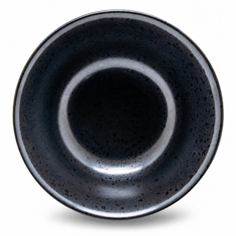 Overhead view of the black noodle bowl interior