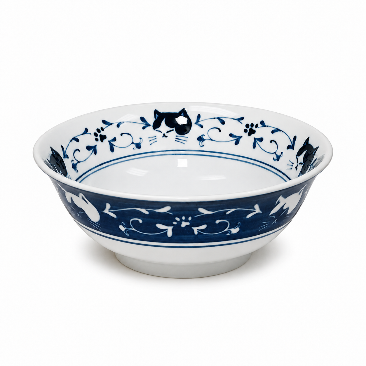 Ceramic Bowl — 42 fl. oz., Angled cat-and-vine bowl product view