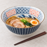 8.15″ Great Wave Ceramic Bowl & Chopstick Set for Two, Single bowl from set in ramen service