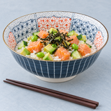 8.15″ Great Wave Ceramic Bowl & Chopstick Set for Two, Single bowl from set in rice service
