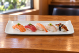 WB-113 white Ecus melamine rectangular plate with five sushi pieces