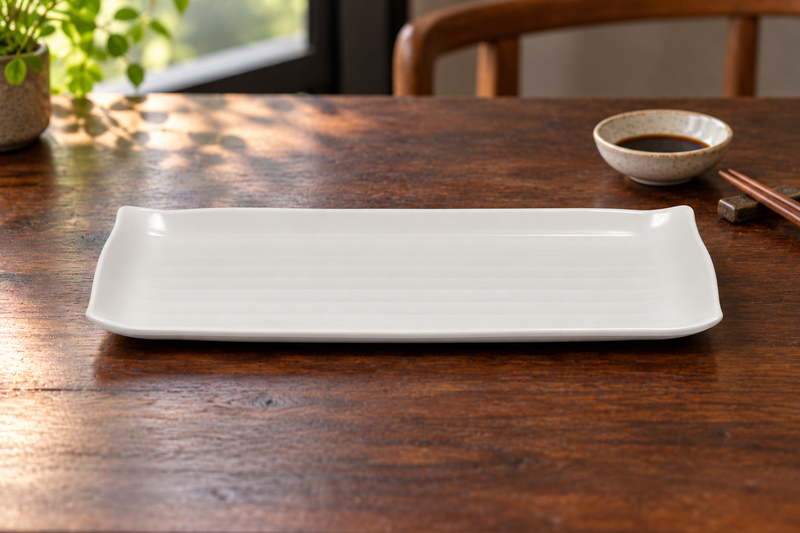WB-113 white rectangular Ecus plate displayed on a table