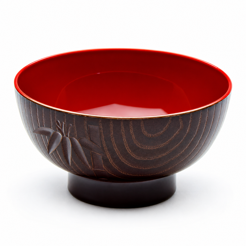 Brown & Red Woodgrain Lacquer-Finish Soup Bowl — 4½ in