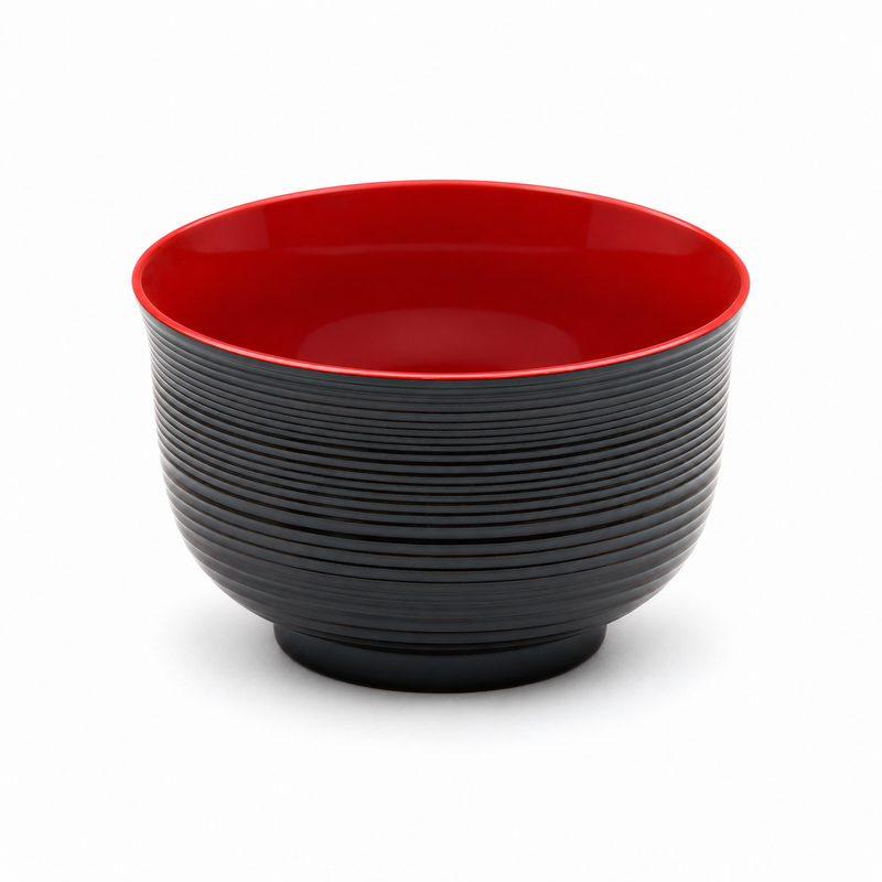 Dark Ringed Lacquer-Finish Soup Bowl with Red Interior — 4½ in