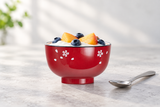 Red sakura bowl with fruit and yogurt