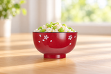 Red sakura bowl with edamame rice