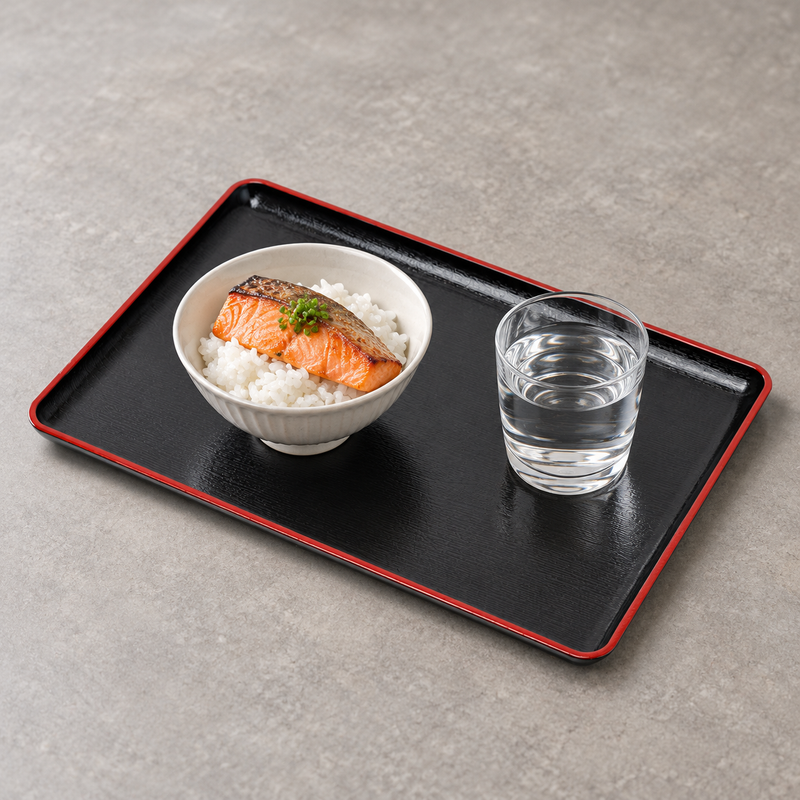 WZ155 lacquer tray with a rice bowl and water glass