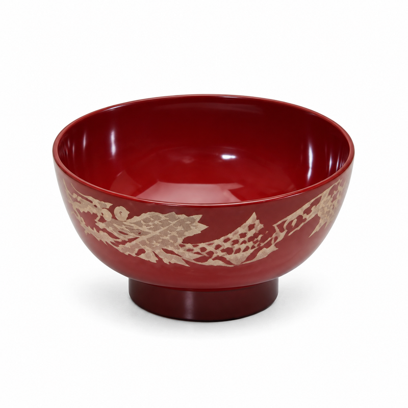 Gold Dragon Red Lacquer-Finish Soup Bowl — 4½ in
