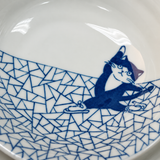 Ceramic Bowl — 8 fl. oz., Cat and angular blue linework detail