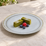 YG-7612BS round melamine plate with matcha cake slices and berries