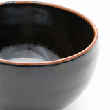 Round Rice Bowl 4", Black, Copper-brown rim and black glaze detail