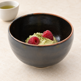 Round Rice Bowl 4", Black, Matcha dessert with raspberries