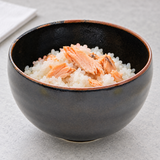 Round Rice Bowl 4", Black, Salmon rice setting