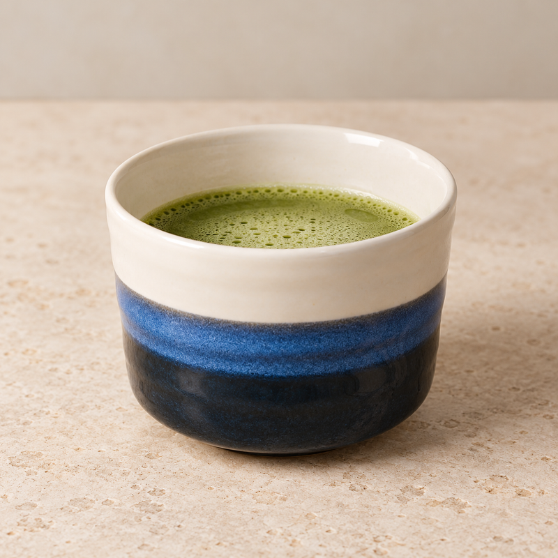 16 oz Navy and White Ceramic Matcha Bowl, 4-inch