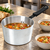 10 Qt Aluminum Sauce Pan with Bakelite Handle with a finished food preparation