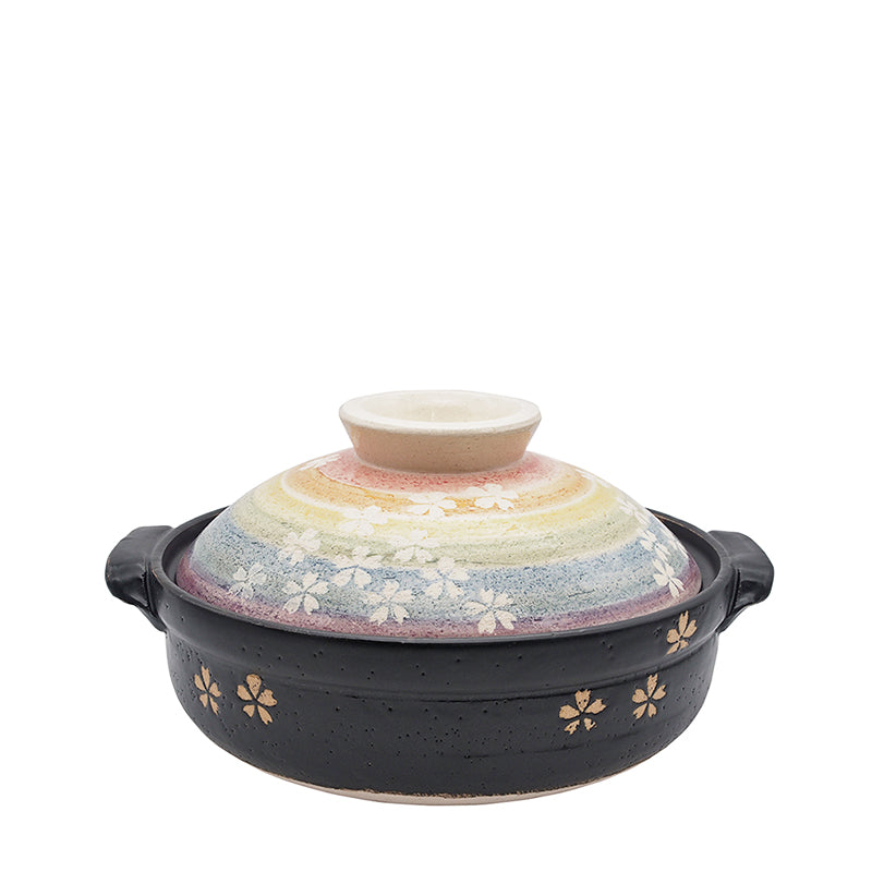 D8-RW covered ceramic donabe with patterned lid