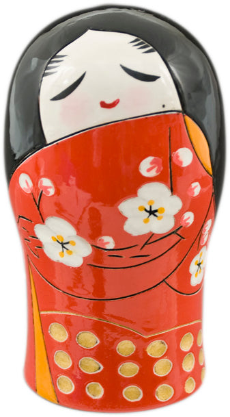 Wood kokeshi doll red 3.75 in H (EP01-R)