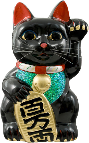 Lucky cat figurine black 9.5 in H (LC95-B)
