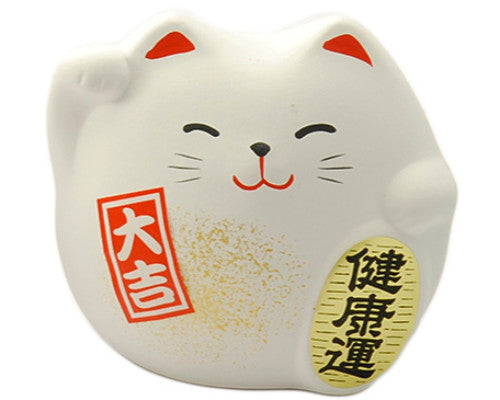 Lucky cat figurine white 2.25 in H (KT7-C)