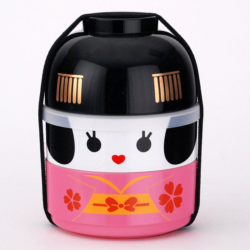 Two-Tier Floral Doll Bento Box — Pink and Black (50642)