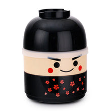 Two-Tier Smiling Character Bento Box with Red Flowers