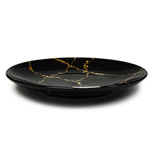 10″ Black Ceramic Round Plate with Gold-Colored Lines