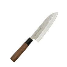 6½" Blade Stainless Steel Santoku Knife — Textured Face, Brown Wood Handle