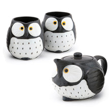 16 fl oz Black Owl Ceramic Tea Set with Two Cups