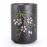 10 oz Gray Speckled Floral Teacup — 2¾ in × 4¼ in