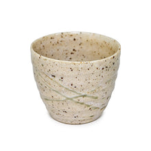 10 oz Speckled Cream Ceramic Teacup — Textured Bands