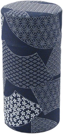6″ Navy Patchwork-Pattern Tea Canister — 200 g