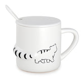12 oz White Walking-Cat Mug — Black Line Illustration