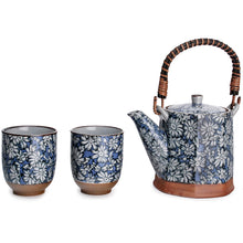 19 oz Blue & White Floral Ceramic Tea Set — Teapot & 2 Cups