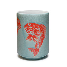 10 oz Turquoise Ceramic Teacup with Red Fish