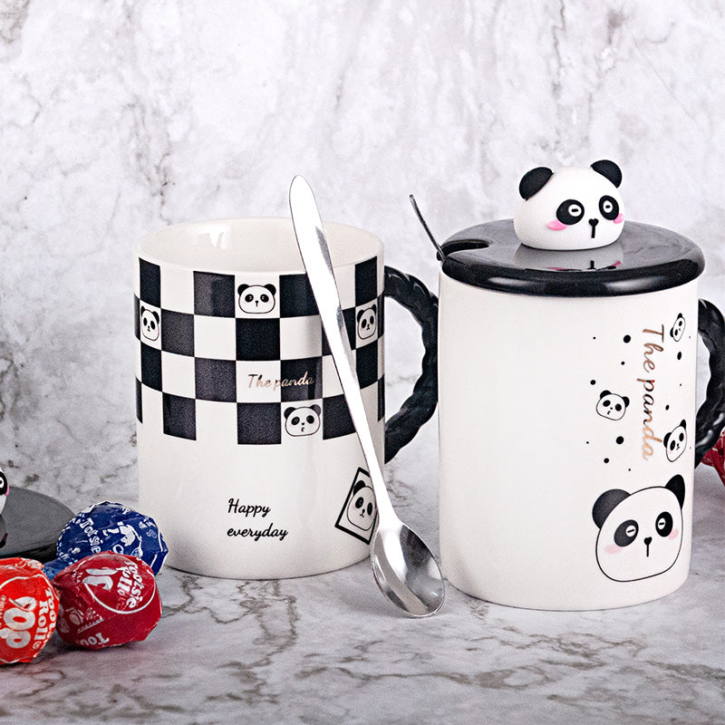 Scattered Panda ceramic mug — the open mug and its spoon