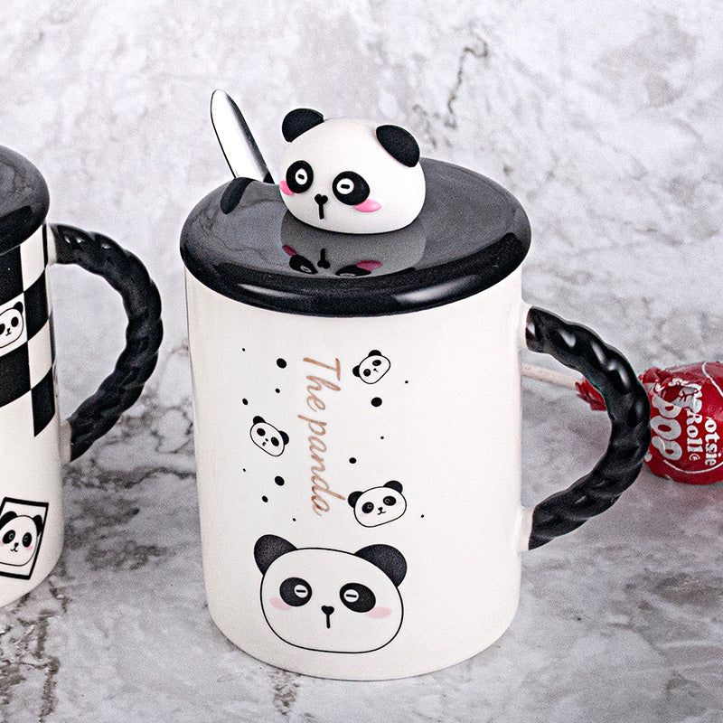 Scattered Panda ceramic mug — a closer view of the character lid